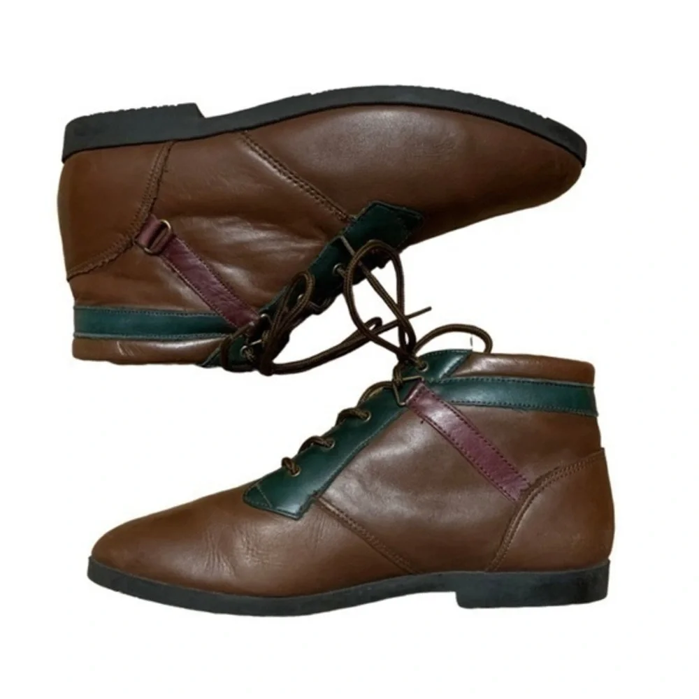 Vintage • Brown Leather Equestrian Granny Ankle Boots 7 ASO Violet Harmon